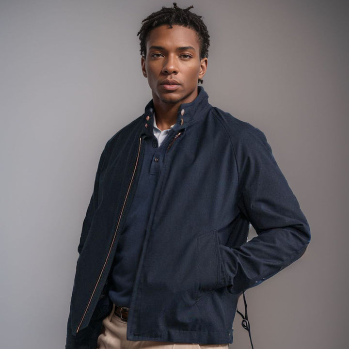 Men's casual transitional jacket with stand-up collar and practical pockets Lisslune