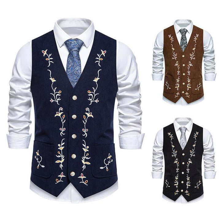 Men's Elegant Holiday Waistcoat with Floral Embroidery Lisslune