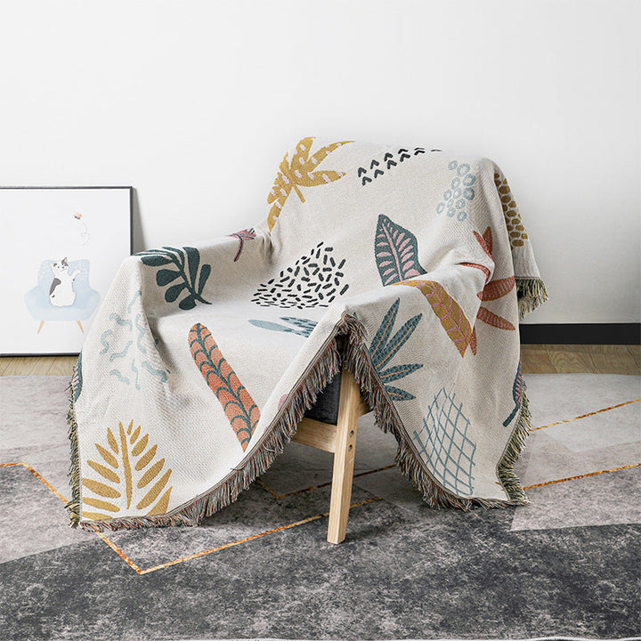 Rynx | Apartment decor inspiration Household flowers sofa blanket Polyester cotton 130 * 160cm with tassels Universal lounge blanket Coffee table tablecloth