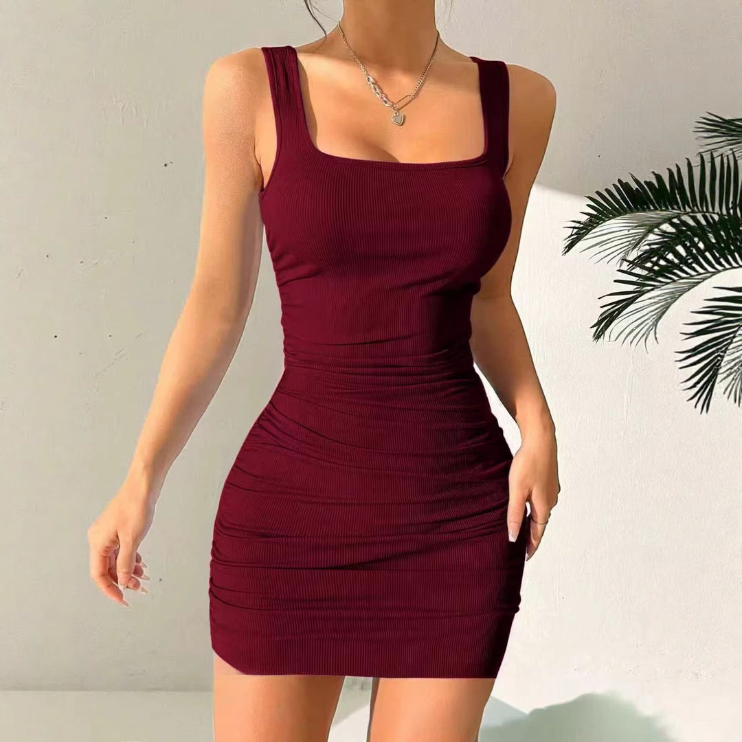 Damen figurbetontes Minikleid mit angeschnittenen Trägern und Raffung Lisslune