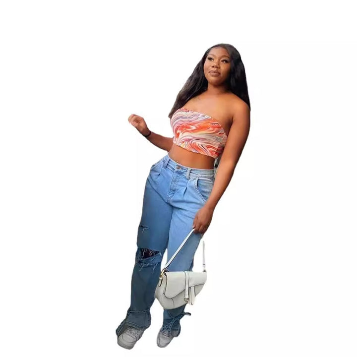 Casual women's mom jeans with trendy destroyed look Lisslune