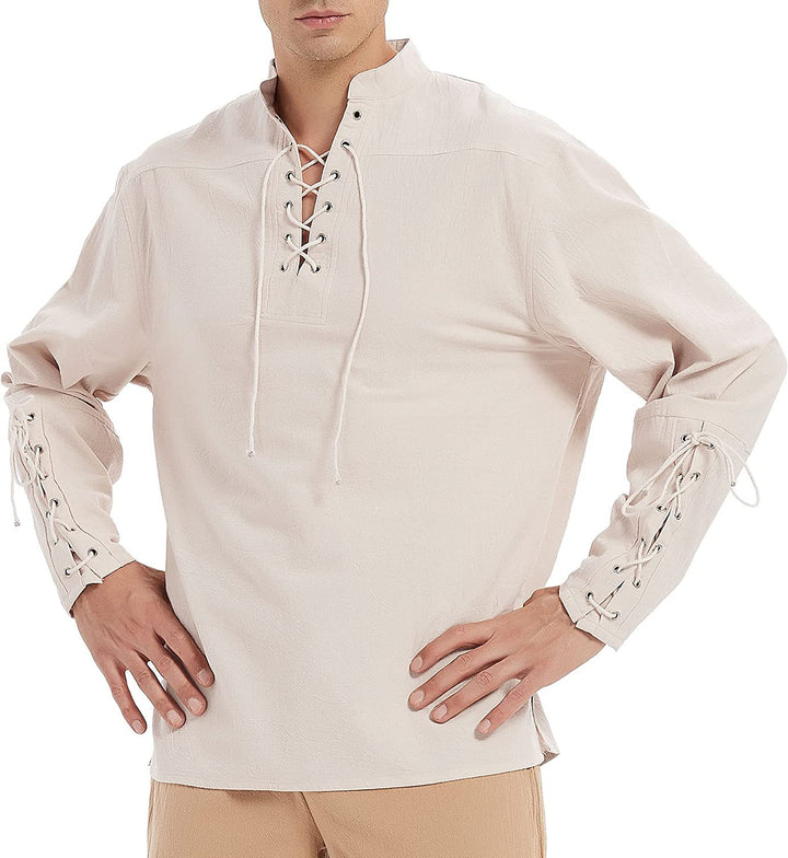 Men's long-sleeve hooded shirt with fashionable lacing and contrast stitching Lisslune
