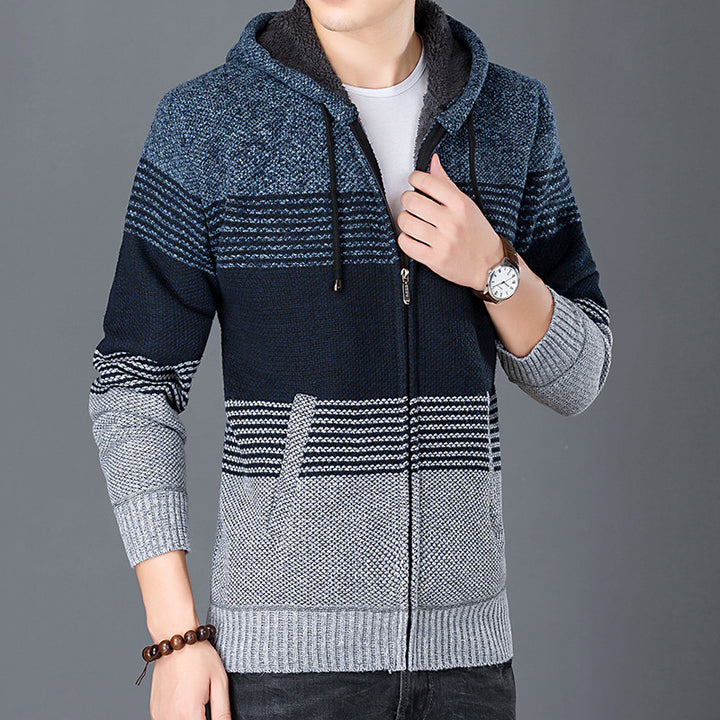 Men's cardigan with hood and modern block stripes Lisslune