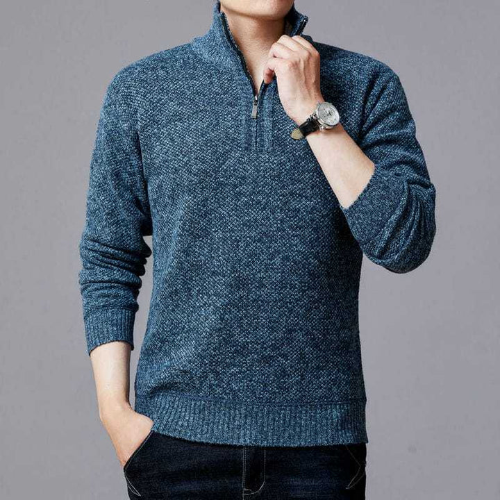 Men's Pullover with Stand-Up Collar and Textured Pattern Lisslune