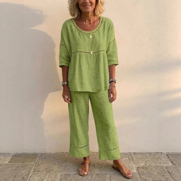 Women's Complete Loungewear Set Made of Linen with Airy Fit and Lace Details Lisslune