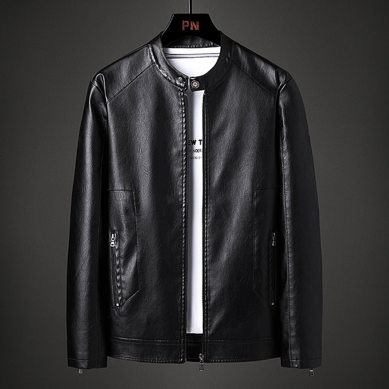 Men's fashionable synthetic leather jacket with modern cut and practical pockets Lisslune