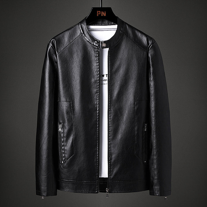 Men's fashionable synthetic leather jacket with modern cut and practical pockets Lisslune
