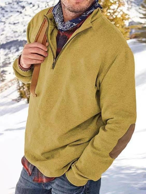 Men's fleece pullover with practical zip opening and stylish leather accents Lisslune