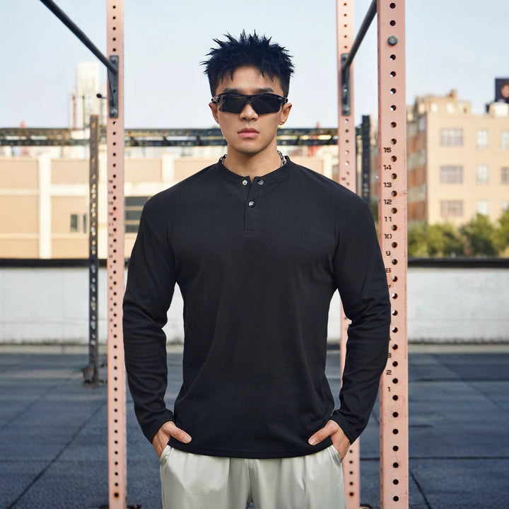 Men's Long Sleeve Henley Shirt made of breathable material with buttoned neckline Lisslune