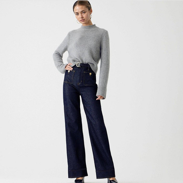 Damen Weite Komfortable Jeans mit hohen Bund Lisslune