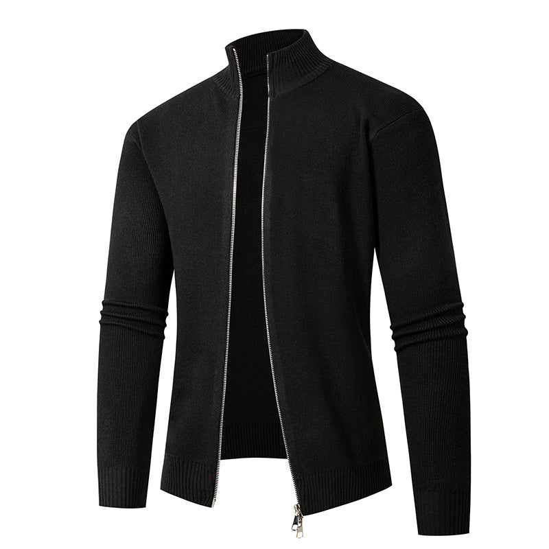 Men's fashionable knitted jacket with high collar and zipper Lisslune