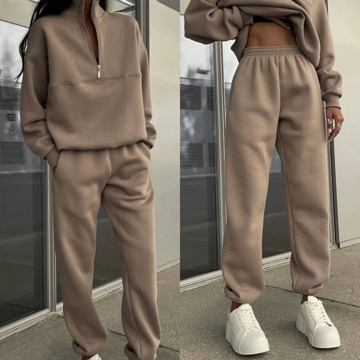 Women's sweatshirt and jogging pants set with modern stand-up collar Lisslune