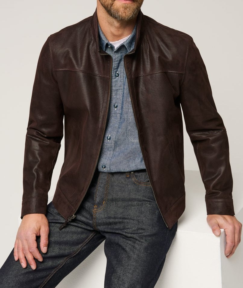 Men's leather jacket in a modern cut with textured outer material Lisslune