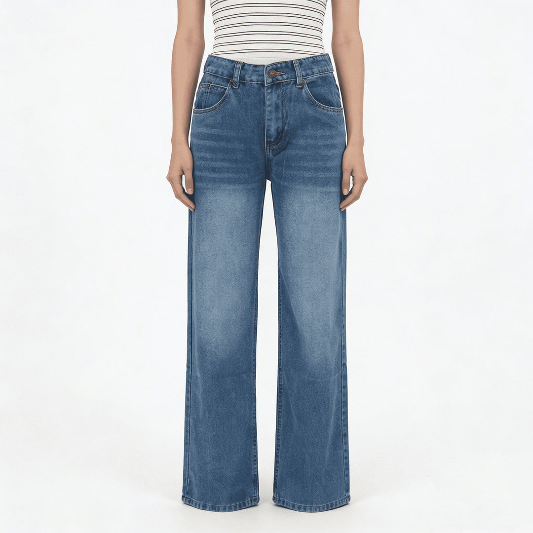 Damen weite Denim-Hosen mit hohem Bund und lässigem Schnitt Lisslune