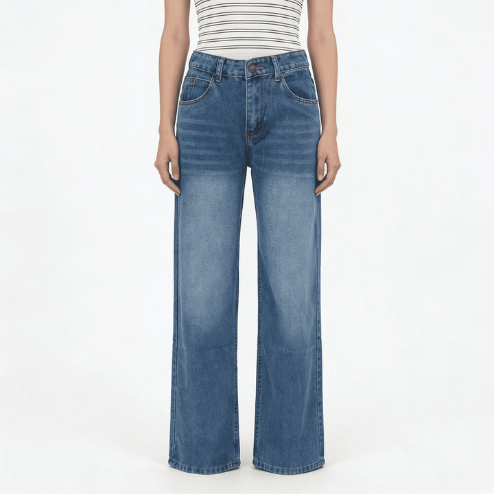 Damen weite Denim-Hosen mit hohem Bund und lässigem Schnitt Lisslune