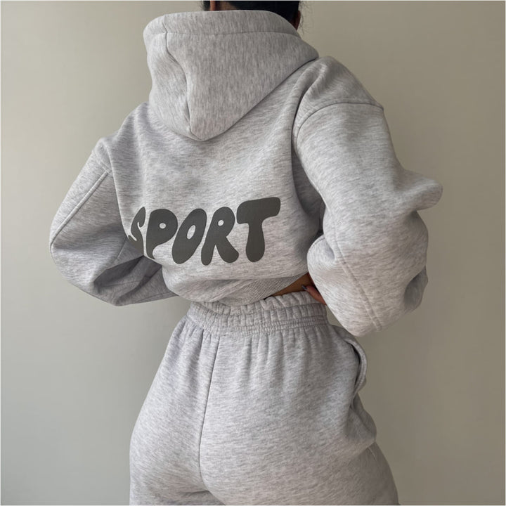 Women's sporty cropped hoodie and sweatpants set Lisslune