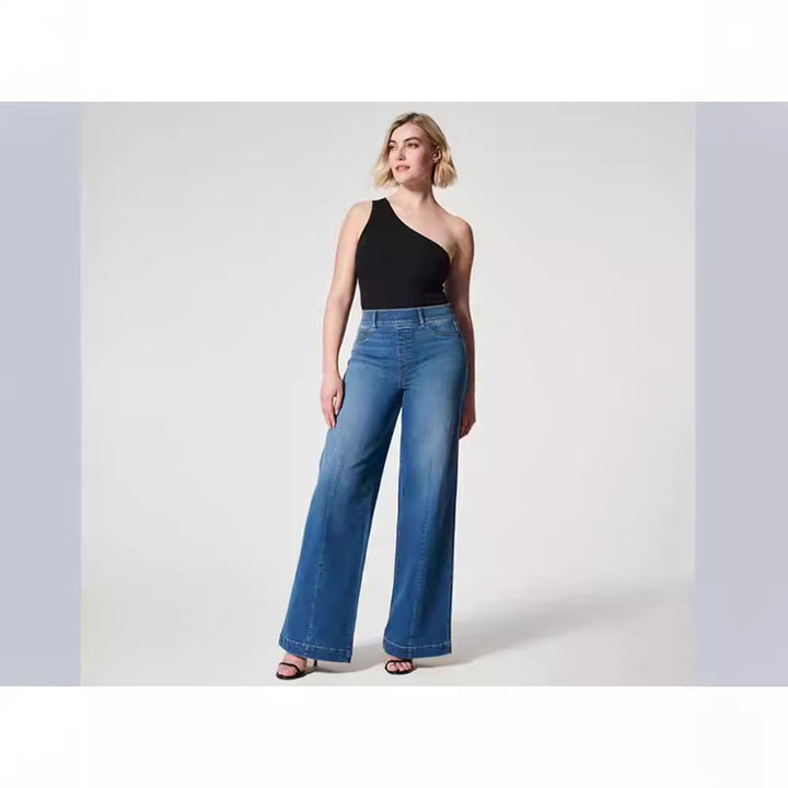 Damen weite High-Waist Jeans mit eleganter Schnittführung und markanten Nahtdetails Lisslune