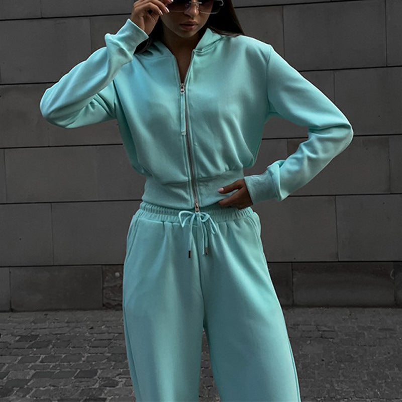 Women's sporty loungewear set with high collar and zipper Lisslune