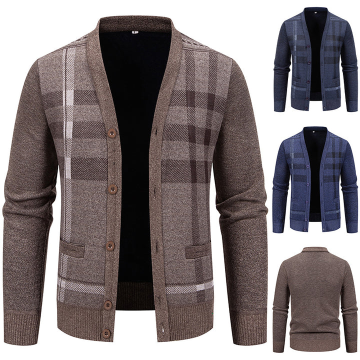 Men's cardigan with fashionable check pattern and practical buttons Lisslune