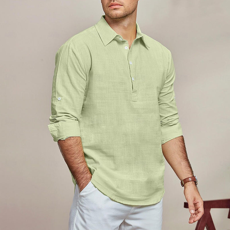 Men's casual long-sleeve shirt with button placket and fine structure Lisslune