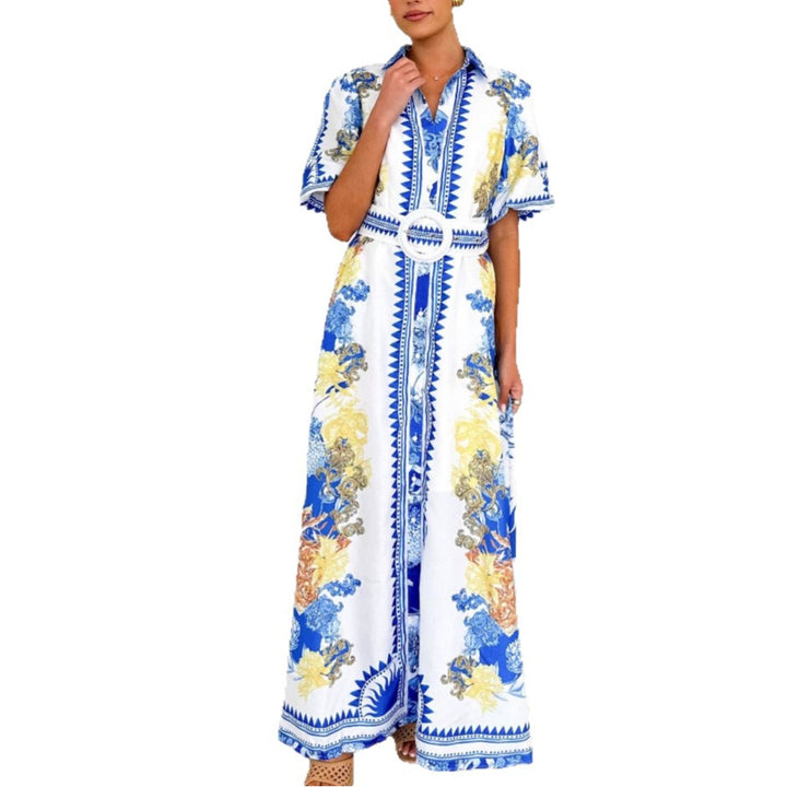 Ladies Elegant Maxi Dress with Floral Design and Slit Hem Lisslune