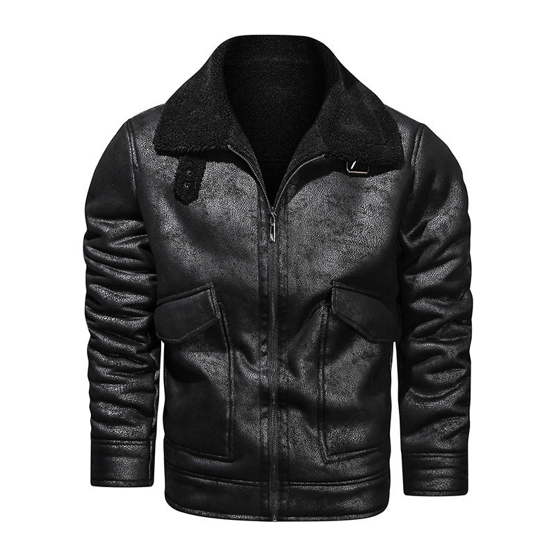 Men's leather jacket with warm fleece lining and practical pockets Lisslune