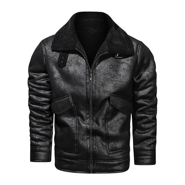 Men's leather jacket with warm fleece lining and practical pockets Lisslune