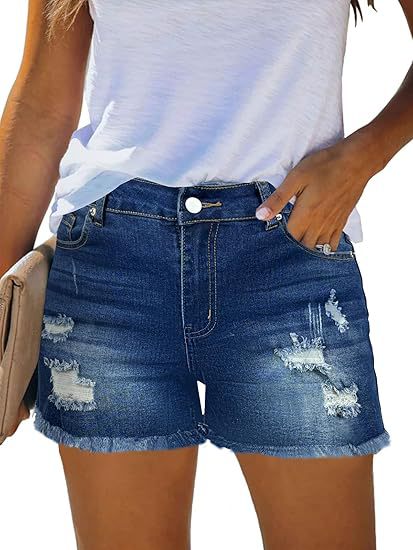 Women's destroyed denim shorts with frayed hems and casual fit Lisslune
