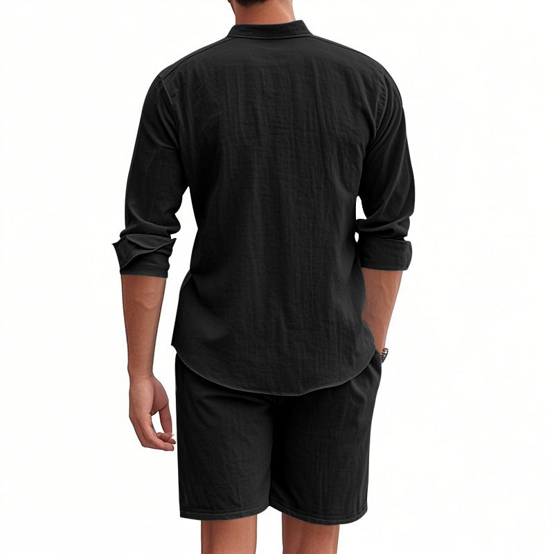 Men's casual short-sleeve shirt with turn-up sleeves and loose fit Lisslune