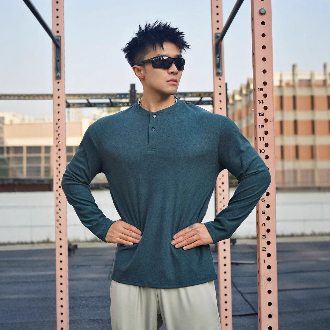 Men's Long Sleeve Henley Shirt made of breathable material with buttoned neckline Lisslune