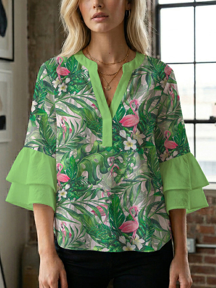Ladies blouse with voluminous ruffled sleeves and floral print Lisslune