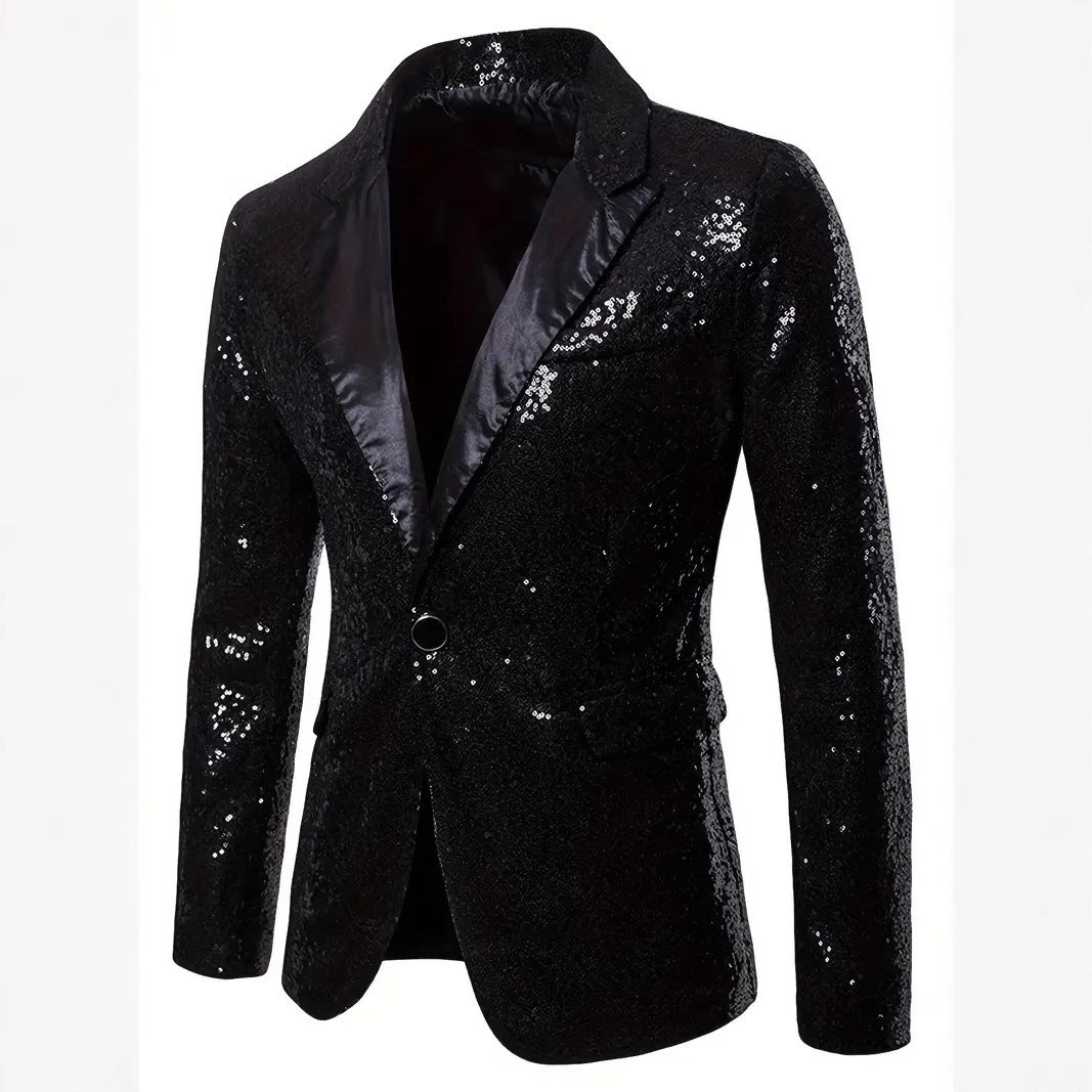 Men's festive sequin blazer with black lapel Lisslune