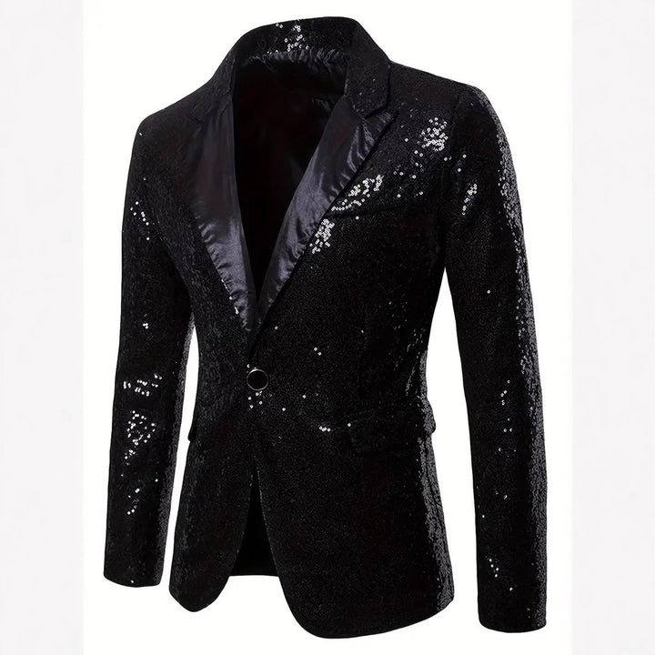 Men's festive sequin blazer with black lapel Lisslune