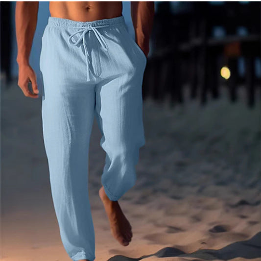 Men's Comfortable Linen Pants with Elastic Waistband and Side Pockets Lisslune