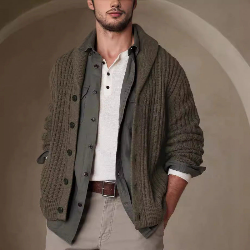 Men's cardigan with modern cable pattern and classic lapel collar Lisslune