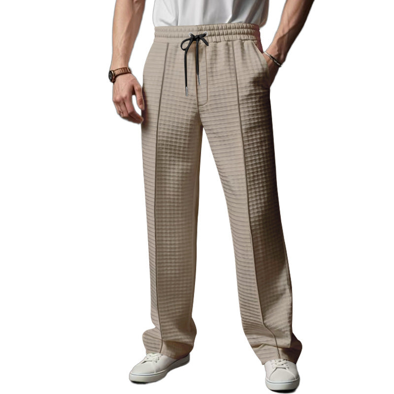 Men's Casual Leisure Pants with Elastic Waistband and Textured Design Lisslune