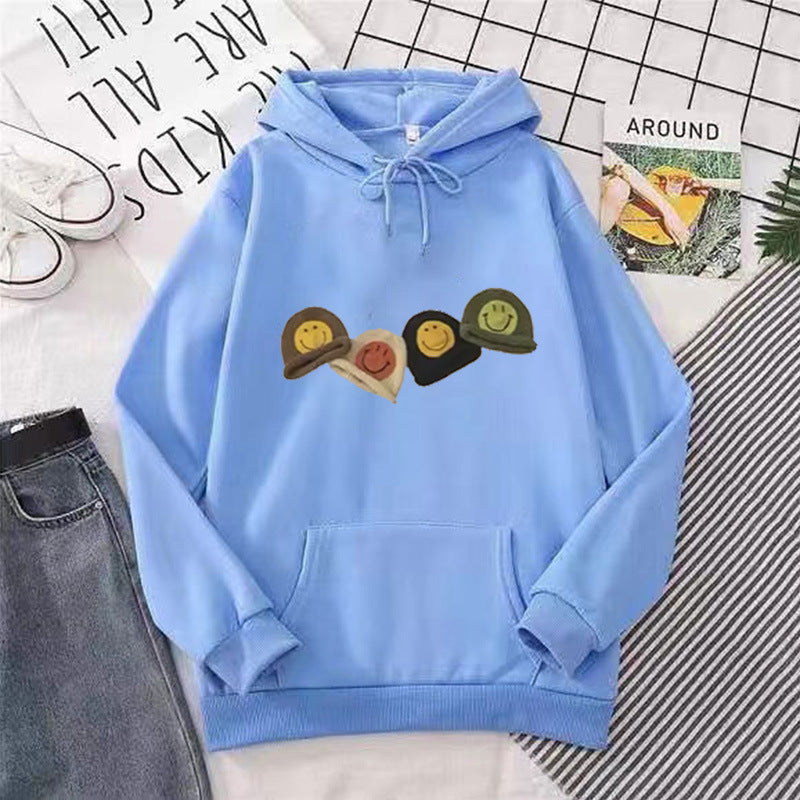 Women’s Hooded Sweatshirt with Playful Smiley Design Lisslune