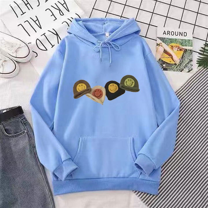 Women’s Hooded Sweatshirt with Playful Smiley Design Lisslune