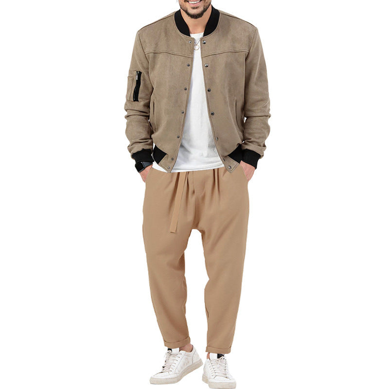 Men's fashion bomber jacket made of soft suede with practical pockets Lisslune