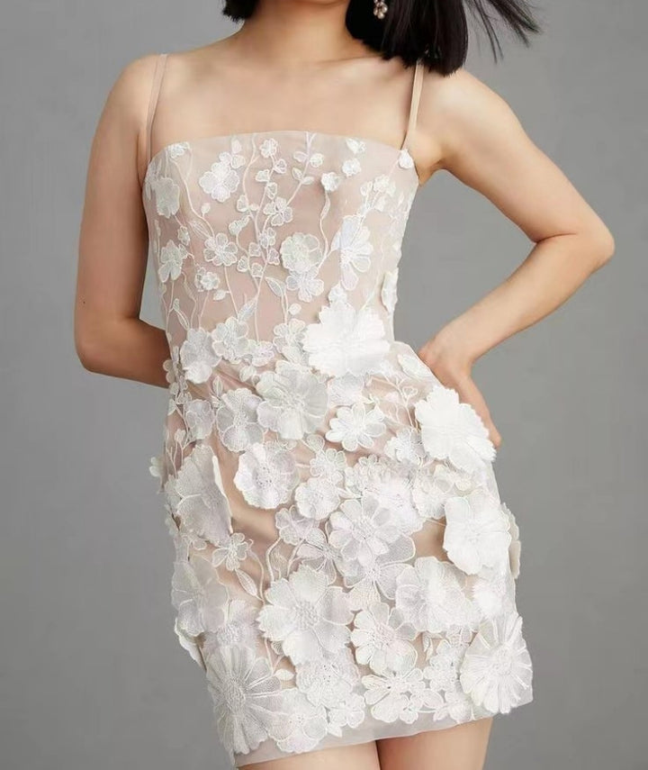 Women's lace elegant cocktail dress with floral 3D applications