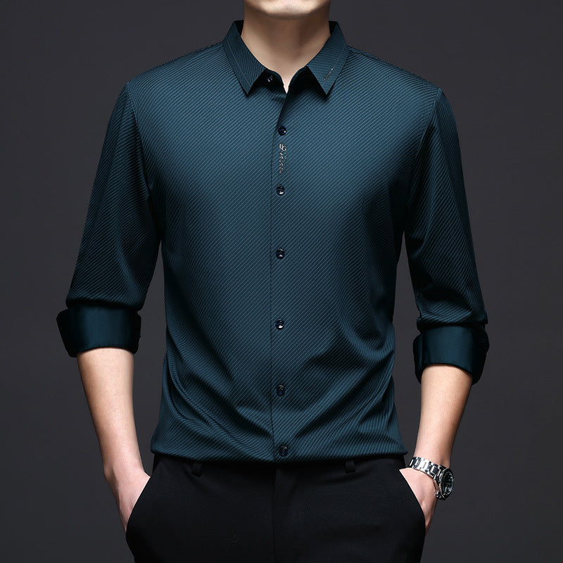 Men's Elegant Long Sleeve Shirt with Fine Stripe Pattern Lisslune