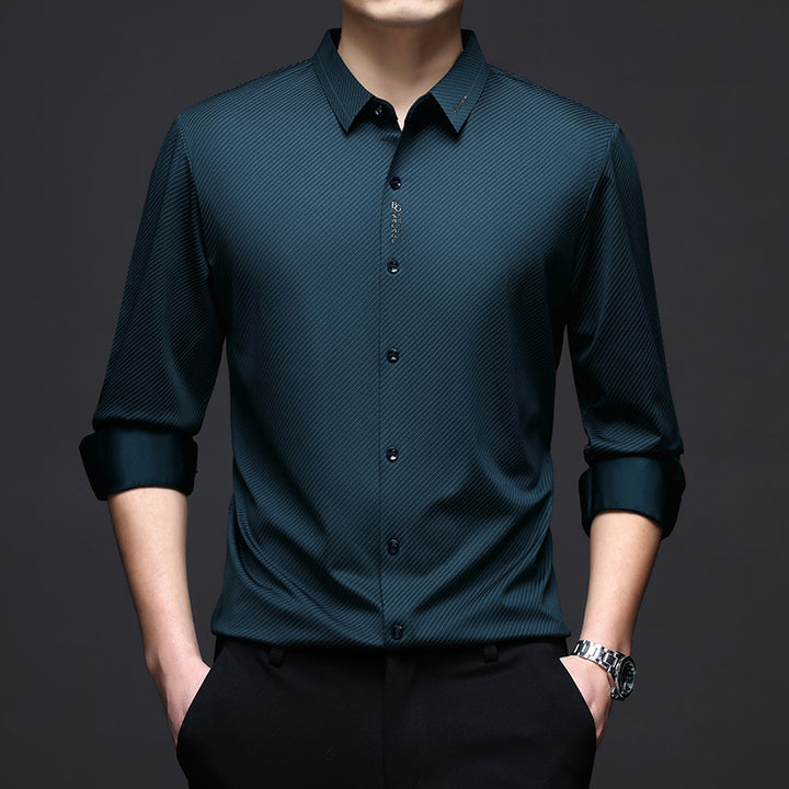 Men's Elegant Long Sleeve Shirt with Fine Stripe Pattern Lisslune