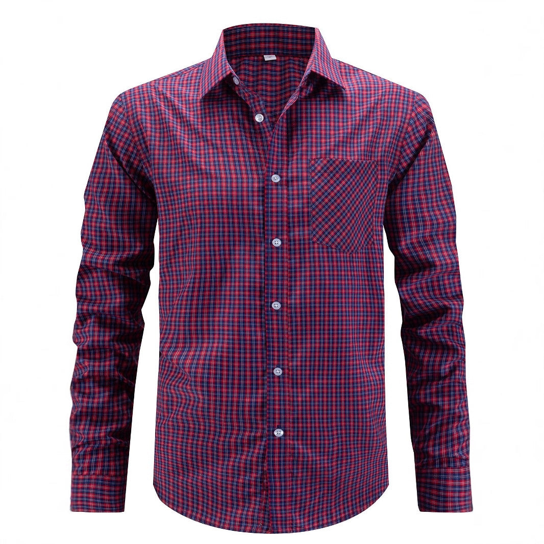 Men's elegant checkered long sleeve shirt with chest pocket Lisslune
