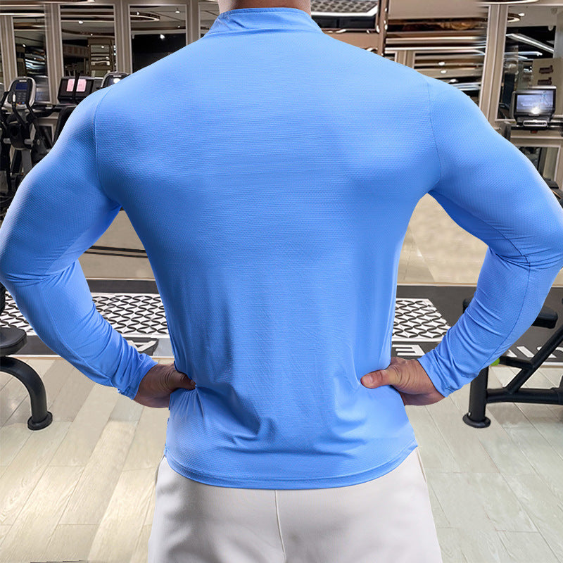 Men's Breathable Long Sleeve Functional Shirt with Stand-Up Collar Lisslune