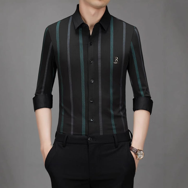 Men's Elegant Long Sleeve Shirt with Fine Stripes Lisslune
