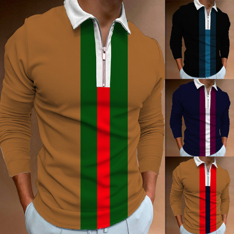 Men's Long Sleeve Tennis Top with Modern Zipper and Eye-Catching Color Block Lisslune