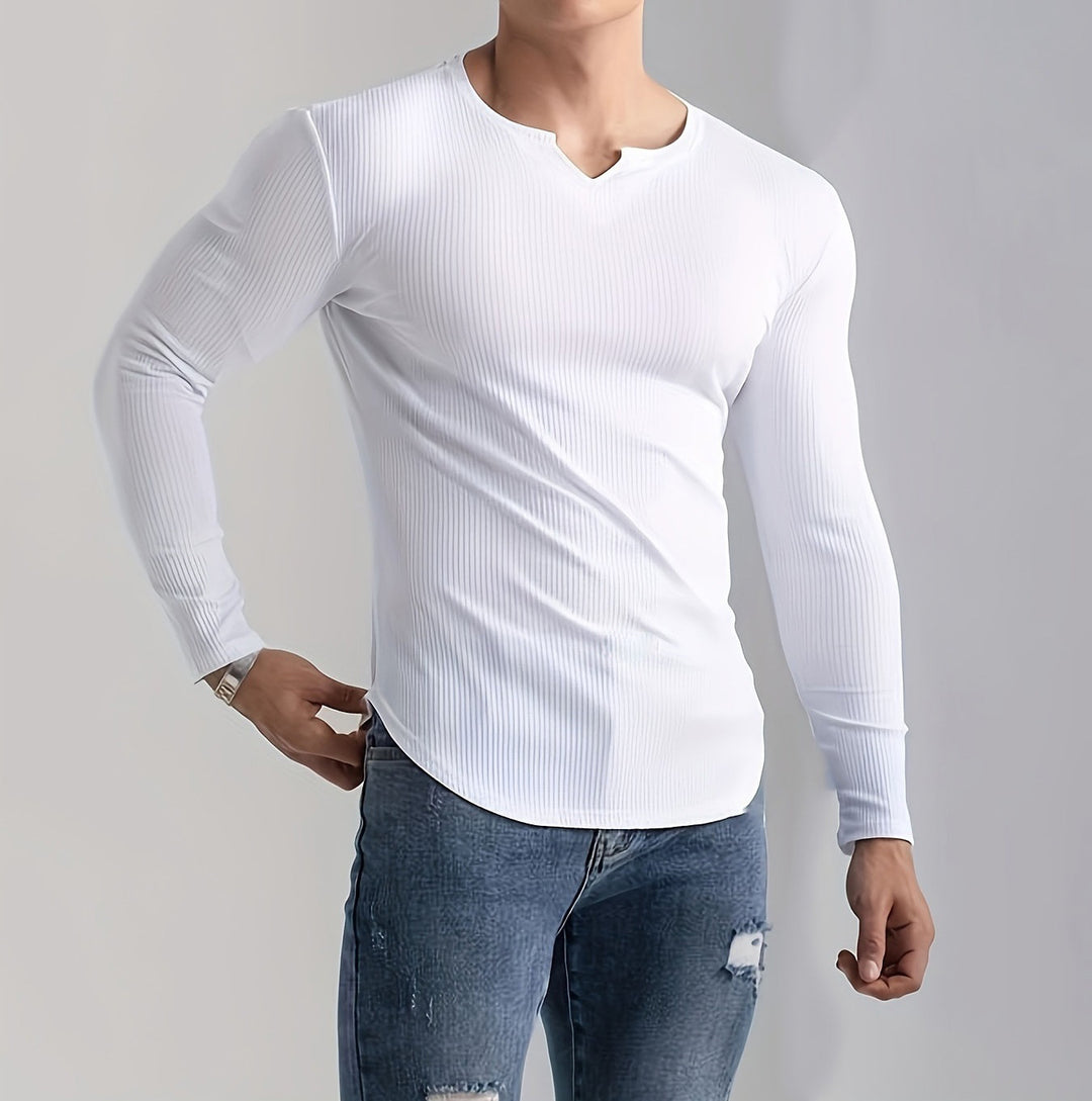 Men's Long Sleeve Shirt with Innovative Ribbed Texture Lisslune