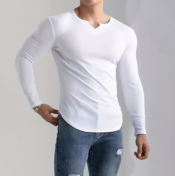 Men's Long Sleeve Shirt with Innovative Ribbed Texture Lisslune