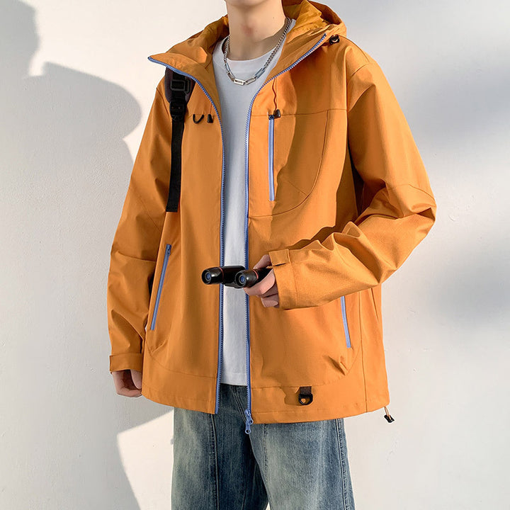 Men's Waterproof Outdoor Jacket with Adjustable Hood and Numerous Zippered Pockets Lisslune