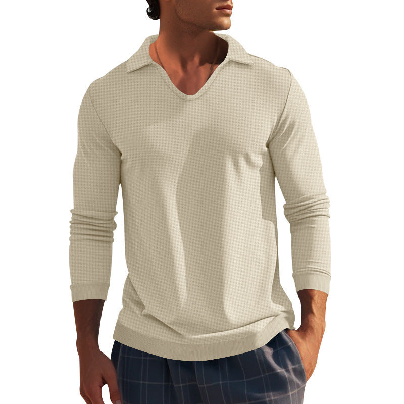 Men's Long Sleeve Shirt with Modern V-Neck and Textured Design Lisslune